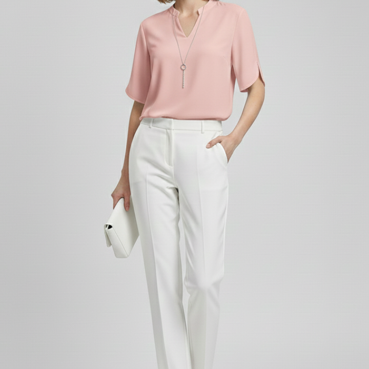 Women’s Blouse with V-Neck and Short Sleeves