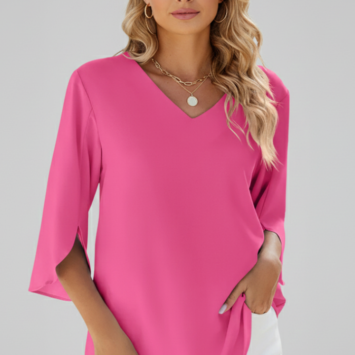 Women’s Blouse with V-Neck and Short Sleeves