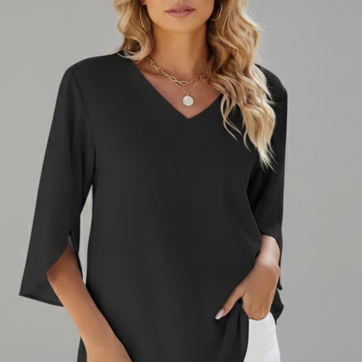 Women’s Blouse with V-Neck and Short Sleeves