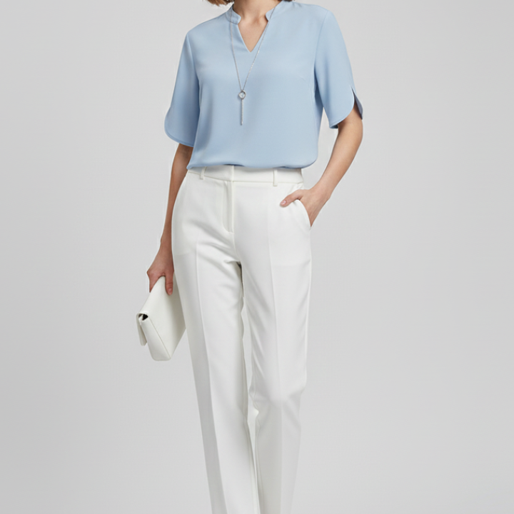 Women’s Blouse with V-Neck and Short Sleeves