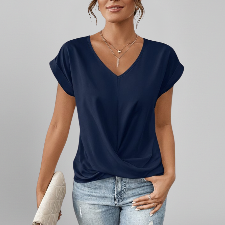Women’s Blouse with V Neckline and Short Sleeves