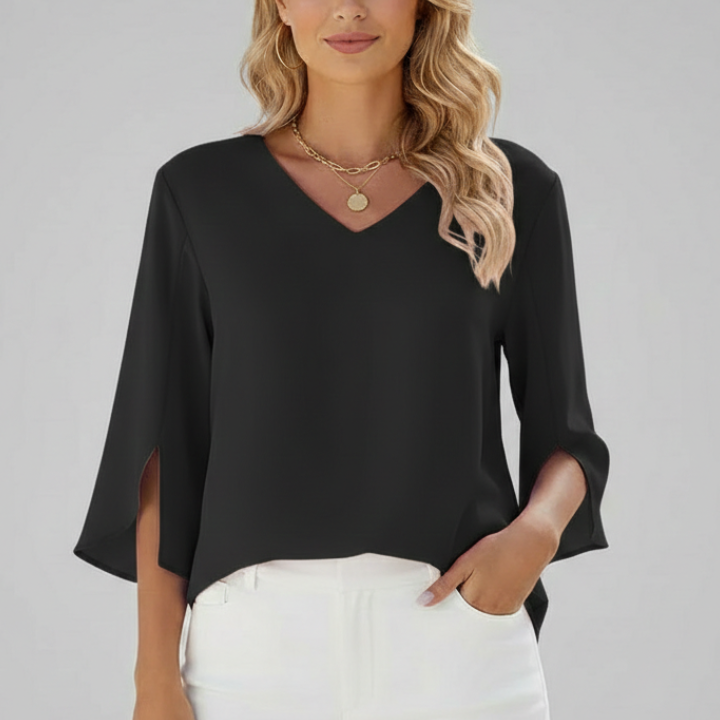 Women’s Blouse with V Neckline and Short Sleeves