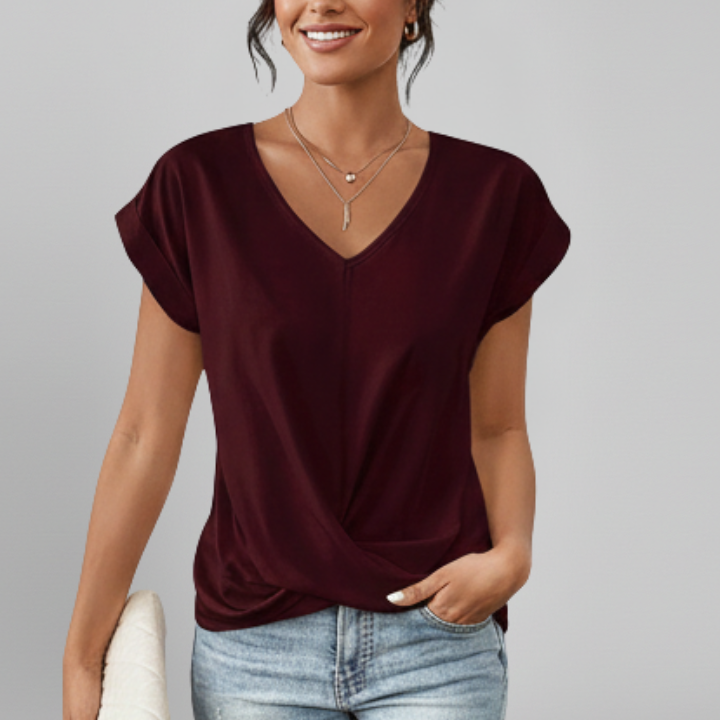 Women’s Blouse with V Neckline and Short Sleeves