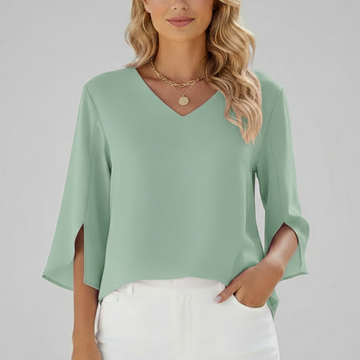 Women’s Blouse with V Neckline and Short Sleeves