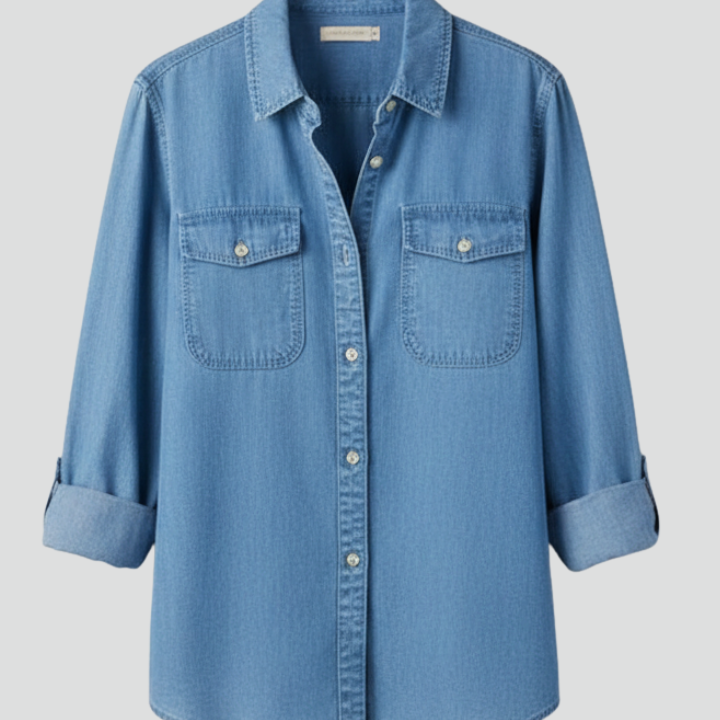 Women’s Denim Shirt with Button Front and Long Sleeves