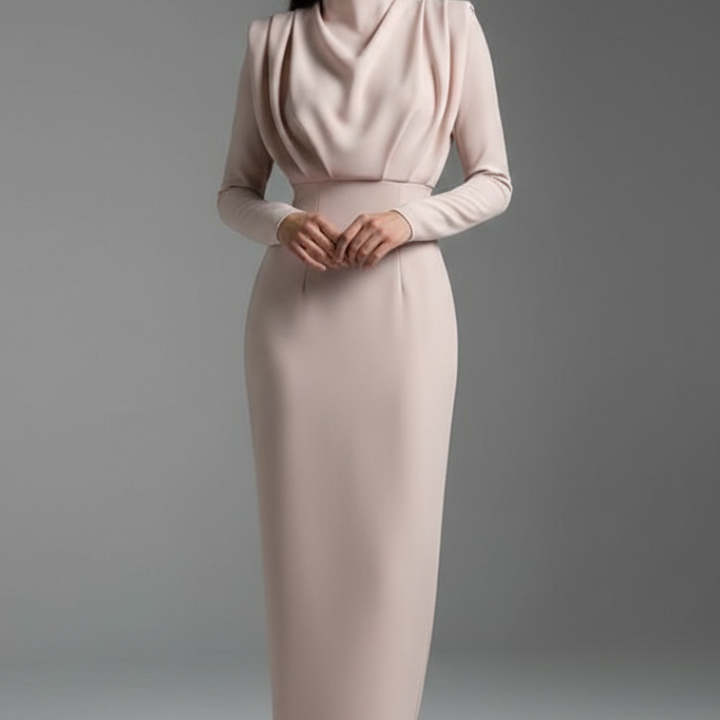 Women’s Dress with High Neckline and Long Sleeves