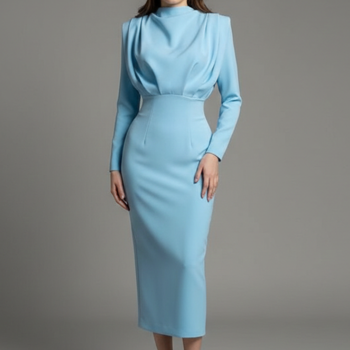 Women’s Dress with High Neckline and Long Sleeves
