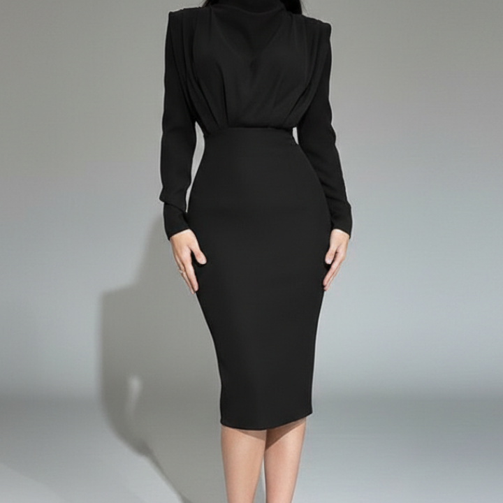 Women’s Dress with High Neckline and Long Sleeves