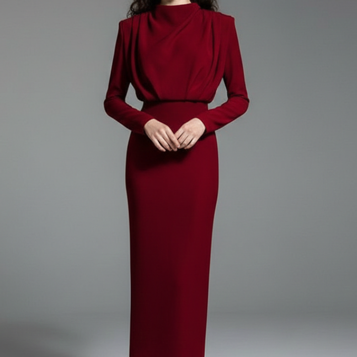 Women’s Dress with High Neckline and Long Sleeves