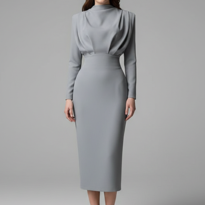 Women’s Dress with High Neckline and Long Sleeves
