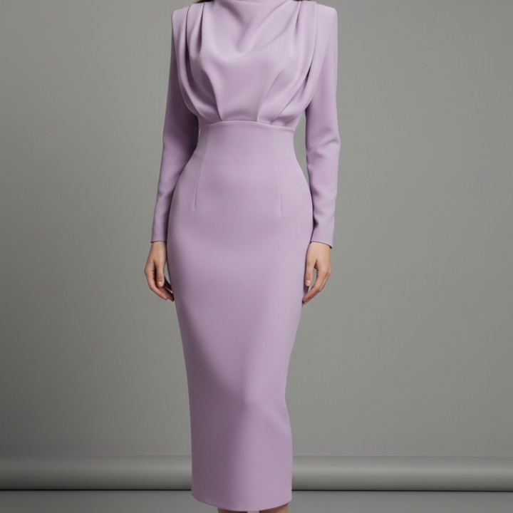 Women’s Dress with High Neckline and Long Sleeves