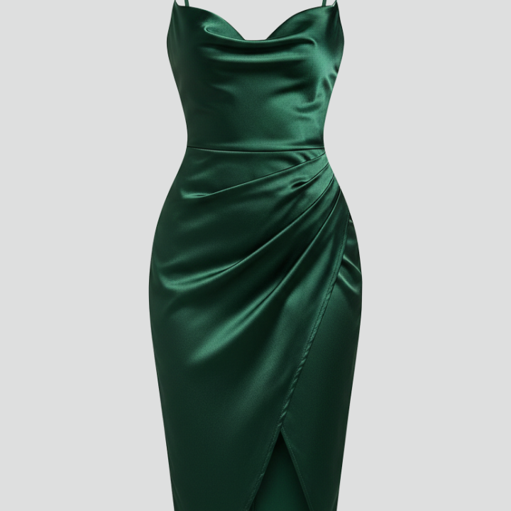 Women’s Dress with Slim Straps and Draped Skirt