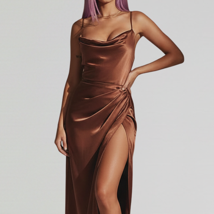 Women’s Dress with Slim Straps and Draped Skirt