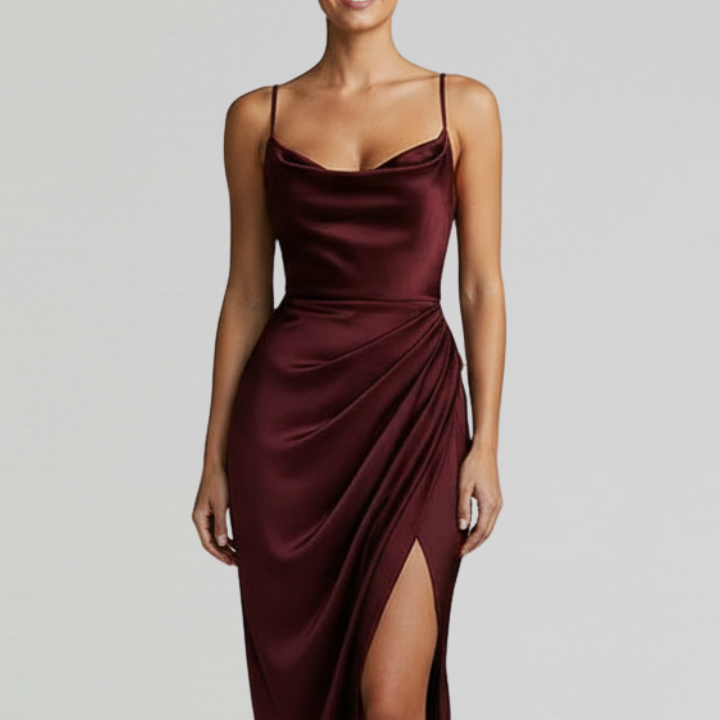 Women’s Dress with Slim Straps and Draped Skirt