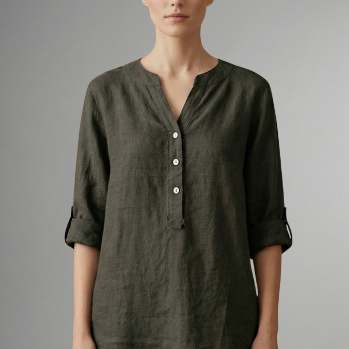 Women’s Linen Blouse with Button Closure and Roll Sleeves