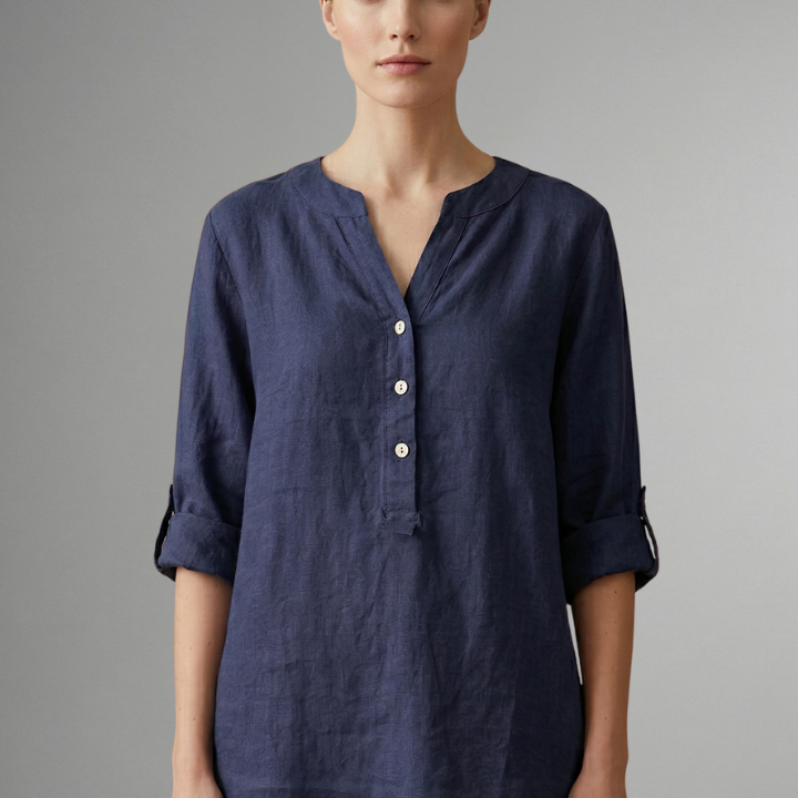Women’s Linen Blouse with Button Closure and Roll Sleeves