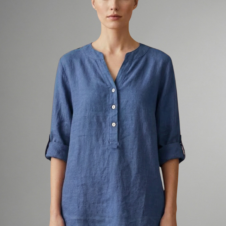 Women’s Linen Blouse with Button Closure and Roll Sleeves