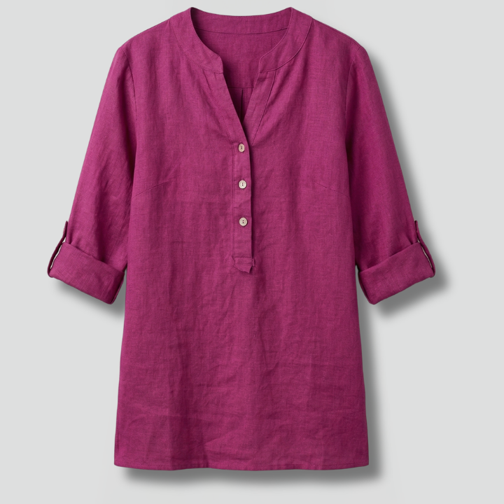 Women’s Linen Blouse with Button Closure and Roll Sleeves