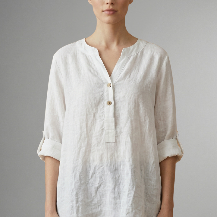 Women’s Linen Blouse with Button Closure and Roll Sleeves