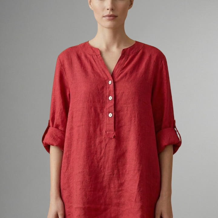 Women’s Linen Blouse with Button Closure and Roll Sleeves