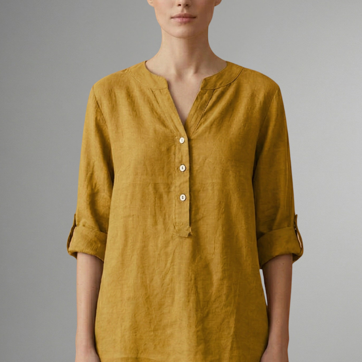 Women’s Linen Blouse with Button Closure and Roll Sleeves