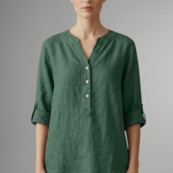 Women’s Linen Blouse with Button Closure and Roll Sleeves