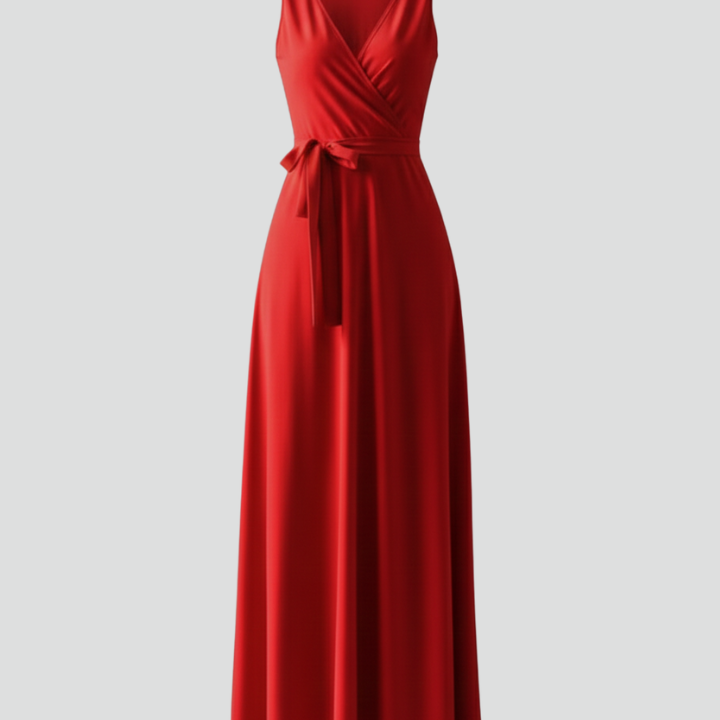 Women’s Long Dress with V-Neck and Sleeveless Cut