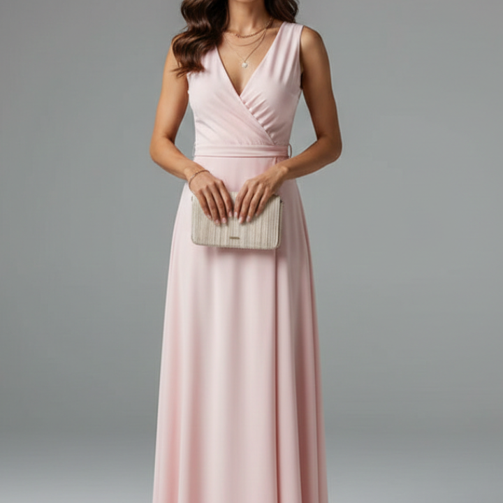 Women’s Long Dress with V-Neck and Sleeveless Cut