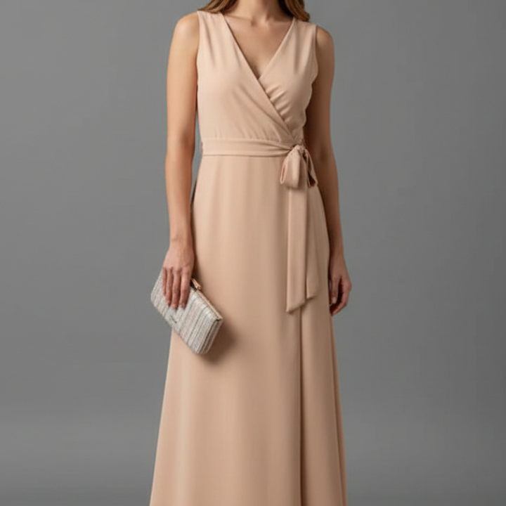 Women’s Long Dress with V-Neck and Sleeveless Cut