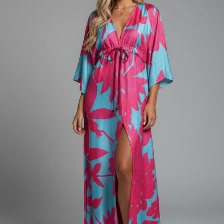 Women’s Maxi Dress with V Neckline and Tie Waist