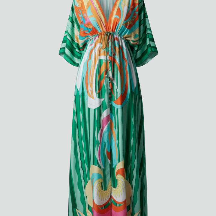Women’s Maxi Dress with V Neckline and Tie Waist