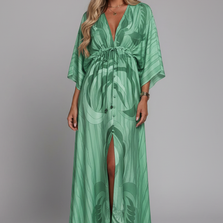 Women’s Maxi Dress with V Neckline and Tie Waist