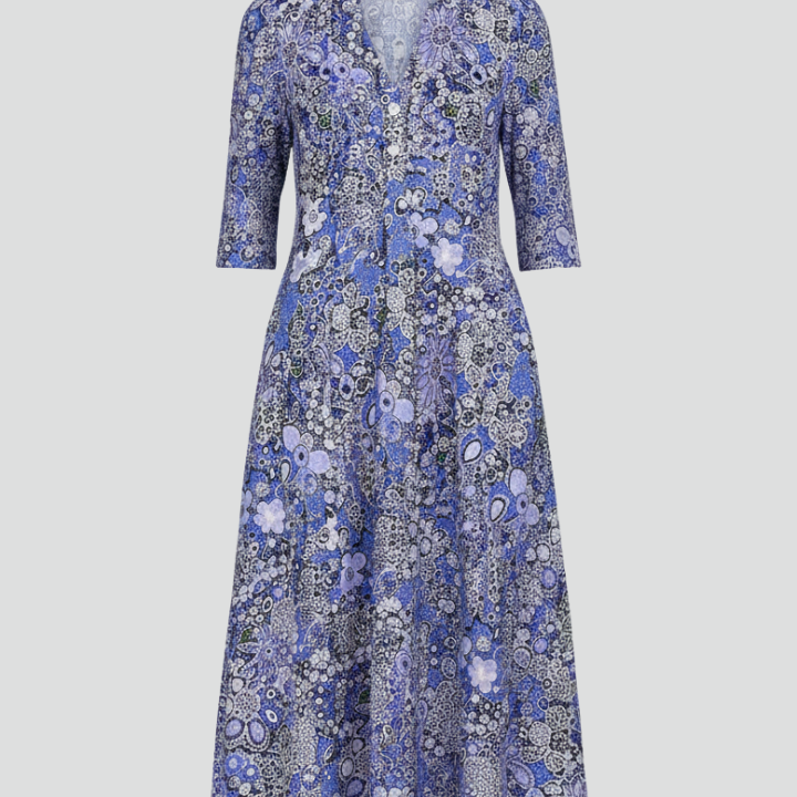 Women’s Midi Dress with V-Neck and Three-Quarter Sleeves