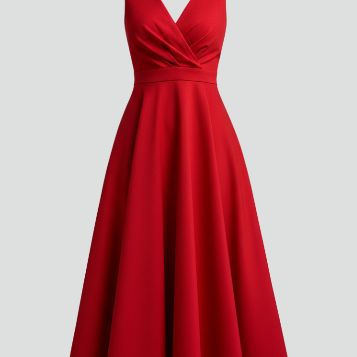 Women’s Midi Dress with V-Neck and Zip Closure