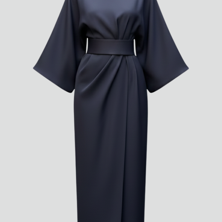 Women’s Midi Dress with Wide Sleeves and Belted Waist