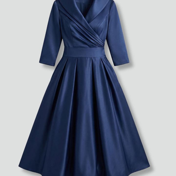 Women’s Midi Dress with Wrap Neck and Pleated Skirt