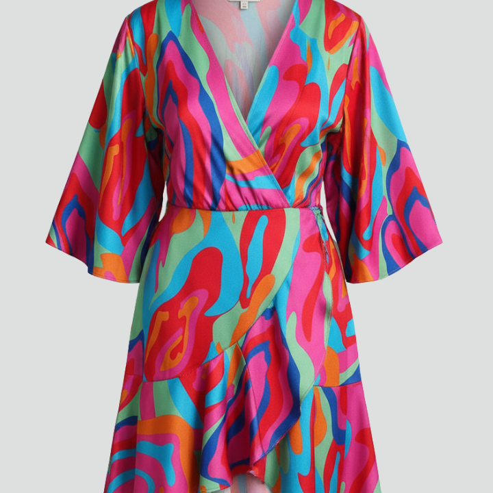 Women’s Mini Dress with Batwing Sleeves and Waist Tie