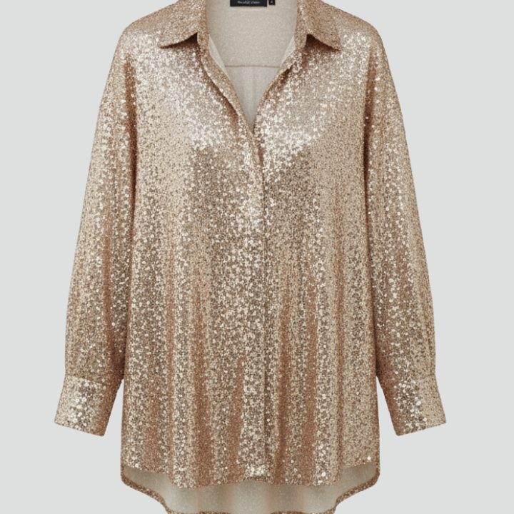 Women's Oversized Blouse with Long Sleeves and Shimmering Design