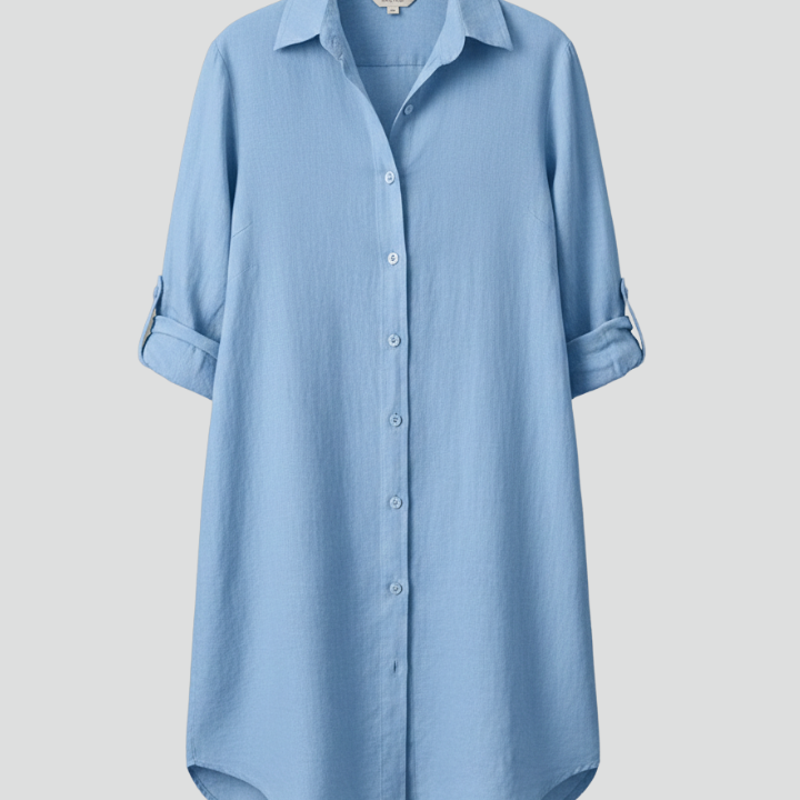 Women’s Shirt Dress with Turned Collar and Button Closure