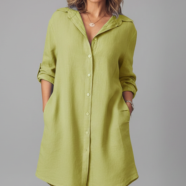 Women’s Shirt Dress with Turned Collar and Button Closure