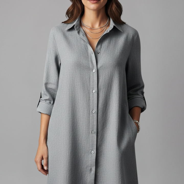 Women’s Shirt Dress with Turned Collar and Button Closure