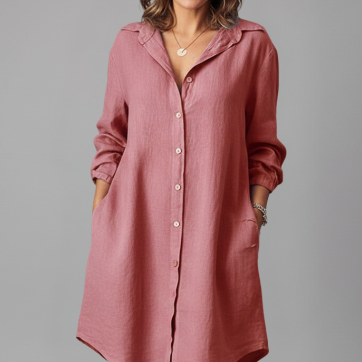 Women’s Shirt Dress with Turned Collar and Button Closure
