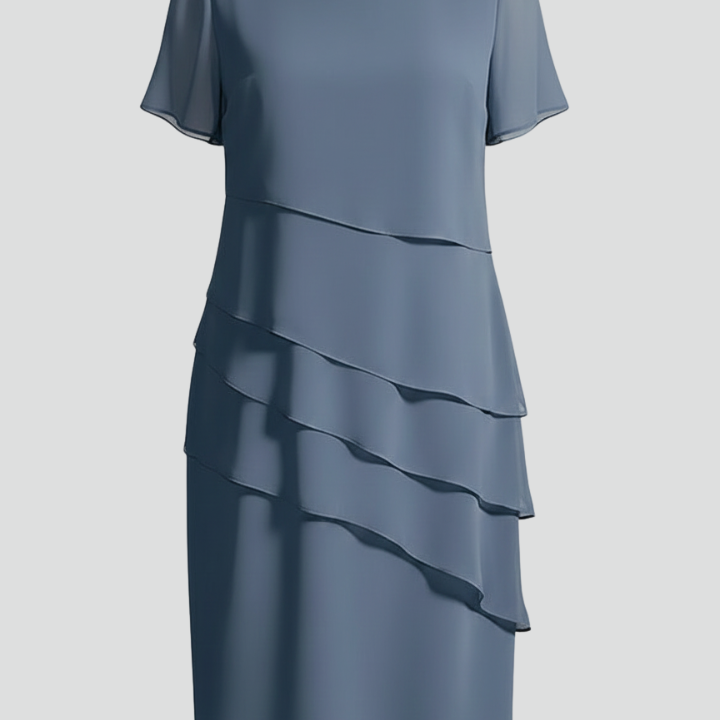 Women’s Short Sleeve Dress with Layered Front and Straight Hem