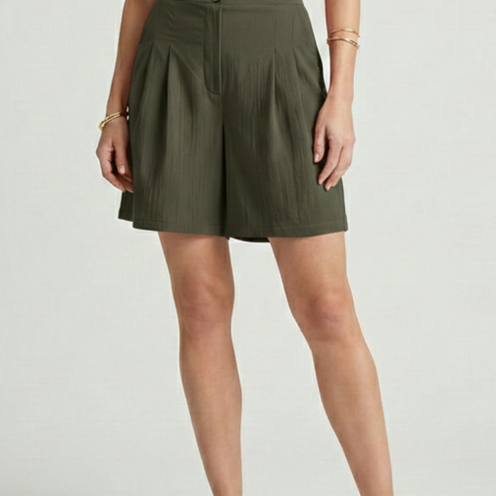 Women’s Shorts with Button Waist and Pleated Front