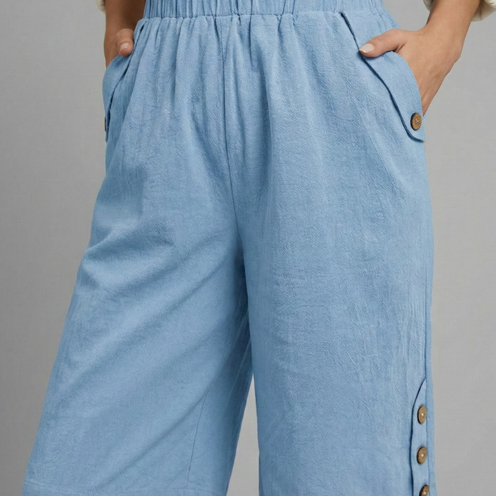 Women’s Shorts with Elastic Waist and Button Detail