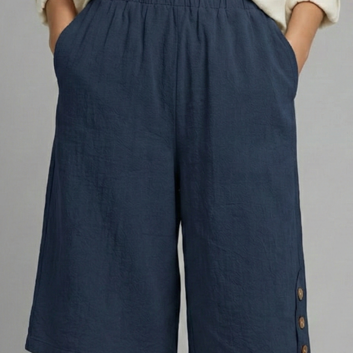 Women’s Shorts with Elastic Waist and Button Detail