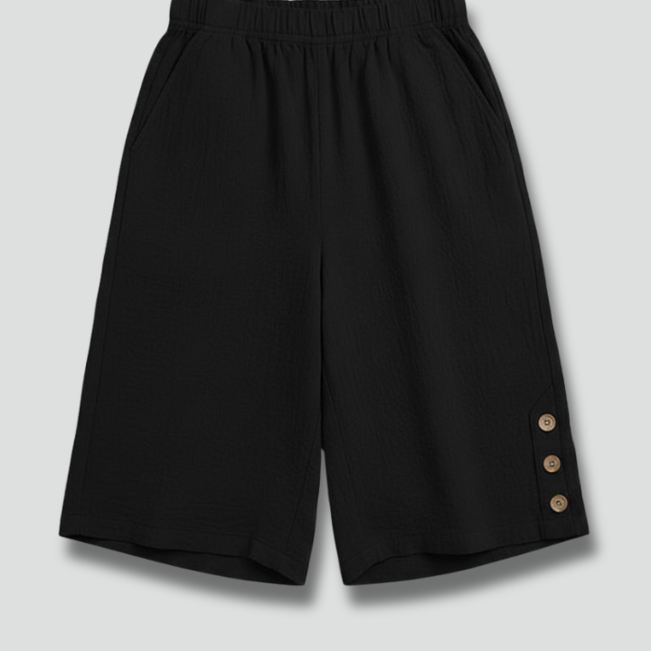 Women’s Shorts with Elastic Waist and Button Detail