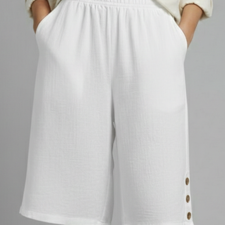 Women’s Shorts with Elastic Waist and Button Detail