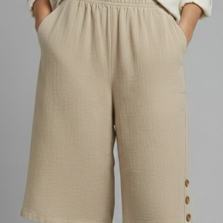 Women’s Shorts with Elastic Waist and Button Detail