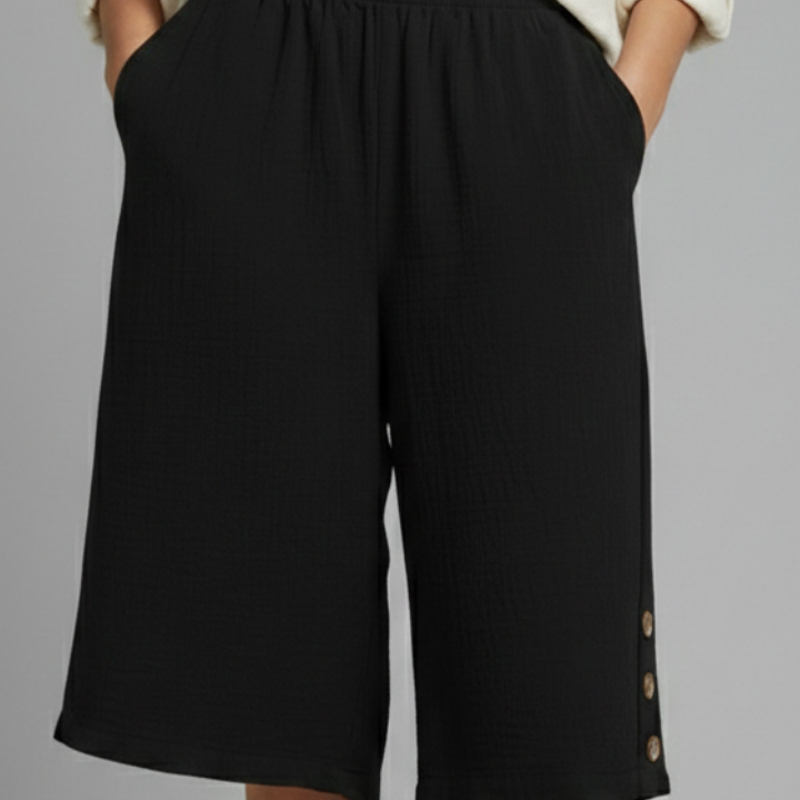 Women’s Shorts with Elastic Waist and Button Detail